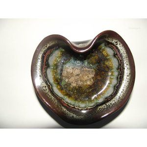Handmade Pottery Heart Geode Cracked Fused Glass Trinket Dish